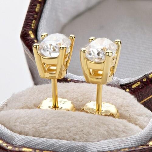 UMQ 18K Yellow Gold Plated Excellent Cut Total 1-2 ct D Color Oval Moissanite Stud Earrings 925 Silver Wedding Earrings Gift