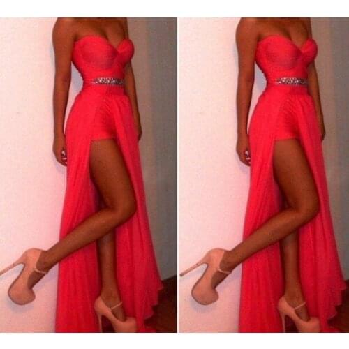 Chiffon crystal belt Dresses Evening Dress prom party Robe De Soiree Longue Formal Dress simple Sweetheart sexy slit коктейльные