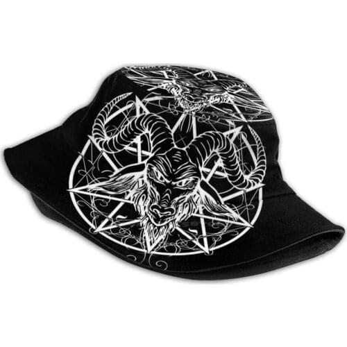 Baphomet Goat Korean Ladies Outdoor Sun Hat Bucket Cap Baphomet Devil Satan Occult 666 Demon Goat Satanic Satanist Pentagram