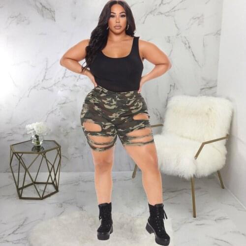 Camouflage Army Green Fashion Biker Shorts Women Streetwear High Waist Hollow Out Skinny Denim Short Casual Stretchy Club Short