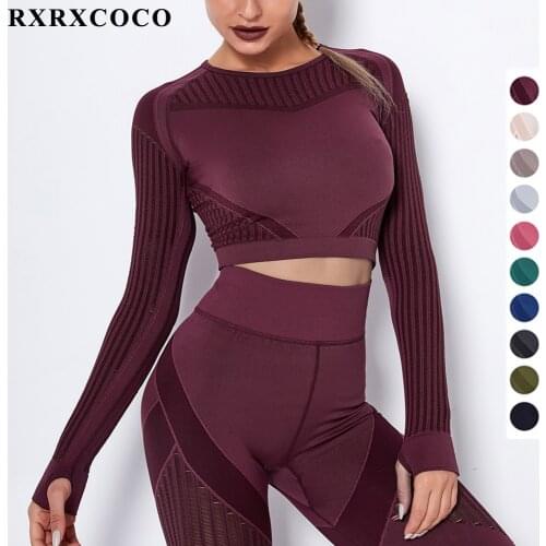 RXRXCOCO Sports Bra High Stretch Breathable Top Fitness High Waist Leggings Yoga Pant Gym Seamless Solid Leggings Sport Top