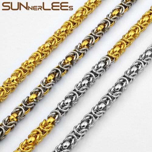 SUNNERLEES Jewelry Stainless Steel Necklace 7mm 9mm Silver Color Gold Plated Byzantine Link Chain Men Women SC33 N