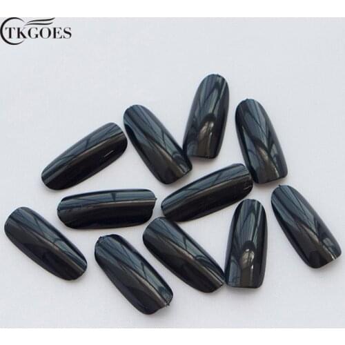 TKGOES 500 PCS Black Oval Nail Tips False Acrylic Nails Tips UV Gel Full Artificial French Nail Art Tips Tools Full False Nails