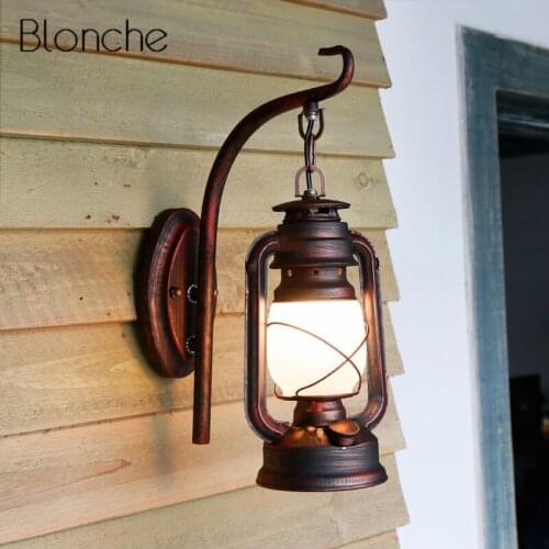 Vintage Kerosene Wall Lamp Outdoor Industrial Decor Luminaire Led Bedroom Wall Light for Home Loft Iron Stairs Light Fixture E27