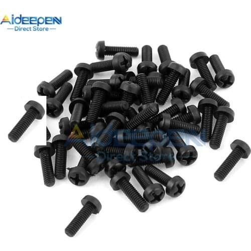 50Pcs/lot M3 x 10mm Black Nylon Round Phillips Pan Head Machine Screws Stigma Phillips Screw