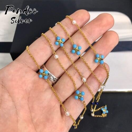 High Quality S925 Sterling Silver Jewelry 1:1 Copy,Yellow Silver Versatile Blue Stone Wrap-Around Necklace For Women GiFT