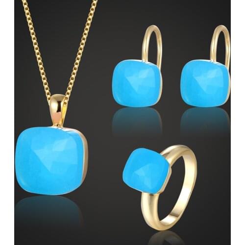 Zlxgirl jewelry metal copper Blue opal Rhinestone jewelry sets fashion womens bridal accessories sets Russian design jewellery