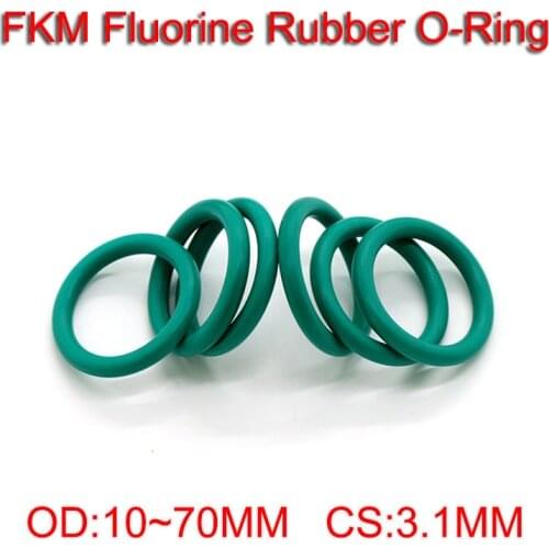 Green FKM Fluorine Rubber O Ring O-Ring Oil Sealing Gasket CS 3.1mm OD 10-70mm