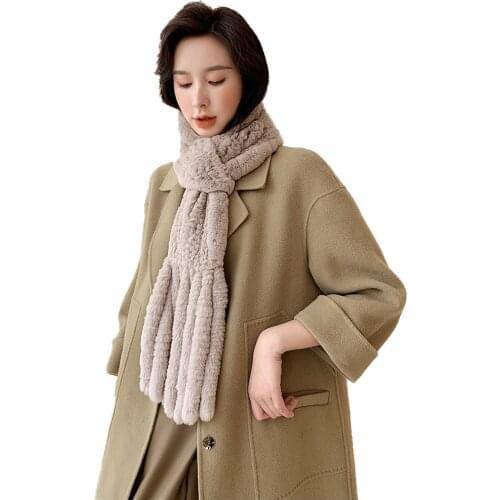 Fur Scarf Women Real Rex Rabbit Fur Neckerchief With Tassel Winter Warm Fluffy Soft Black Beige Grey