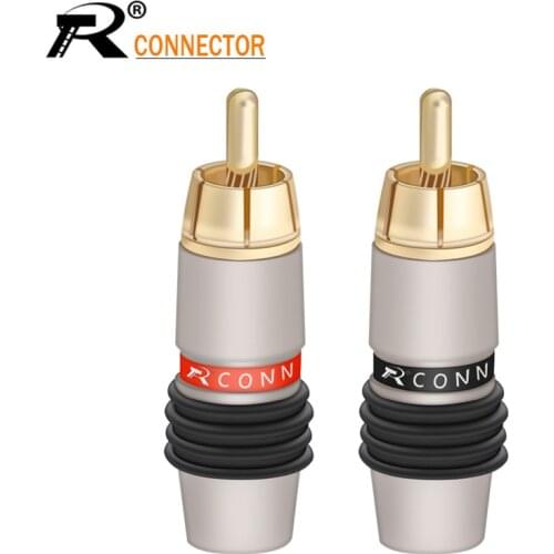 2Pcs/1Pair High quality Gold Plated RCA Connector RCA male plug adapter Video/Audio Wire Connector Support 6mm Cable black&red