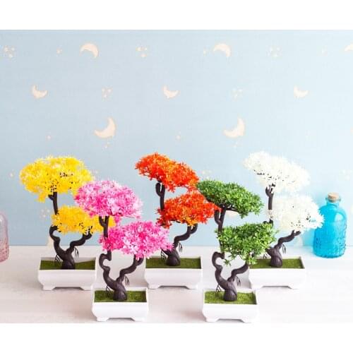 2Forks Green Small Tree Potted Bonsai Home Garden Bedroom Living Room Balcony Decor Christmas Halloween New Year Party Supplies