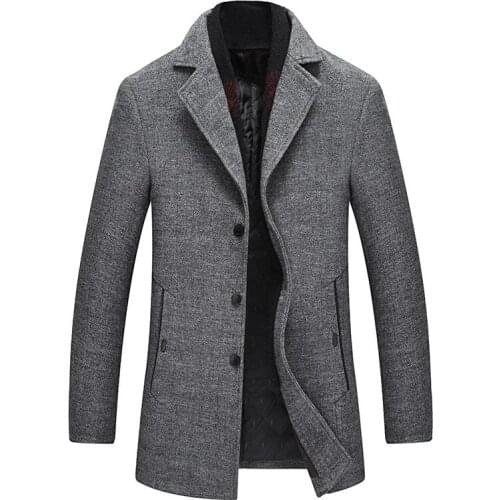 2021 Men Winter Wool Coat 2020 Mens New Casual Warm Thick Solid Color Wool Blends Woolen Pea Coat Male Trench Coat Overcoat