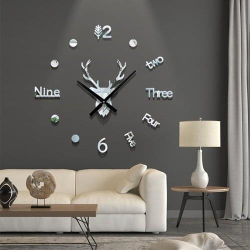 3D Wall Clock Mirror Wall Sticker Deer Head DIY Large Small Wall Clock Watch Art Decal Acrylic Sticker For Livingroom Home Decor
