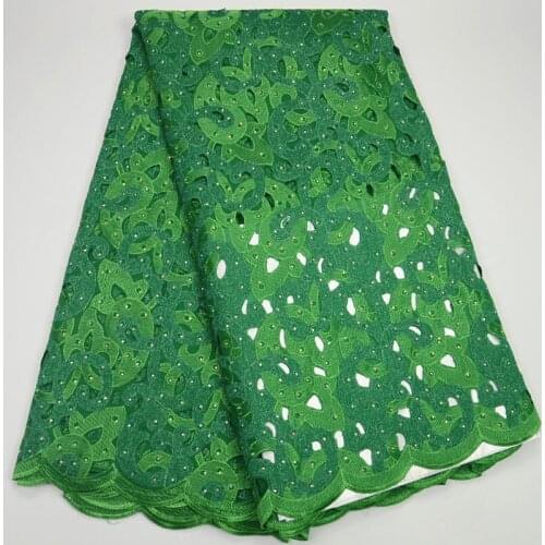 5yards/pc) high grade fresh green African cotton lace fabric hand cut Swiss lace fabric with stones for party dress OP43