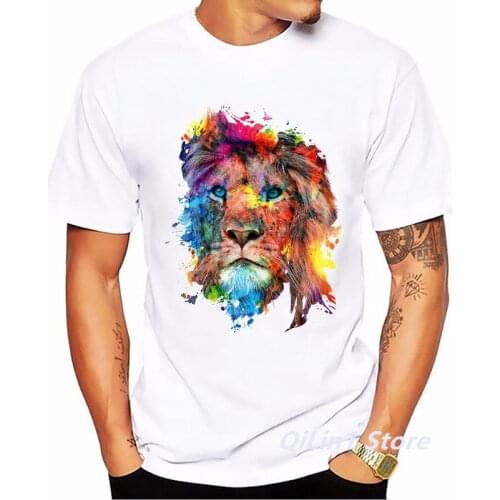 Watercolor Lion/Wolf/Owl/Tiger/Deer Animal Print Tee Shirt Homme Summer Top Male White Short Sleeve T-Shirt Men Hip Hop T Shirt