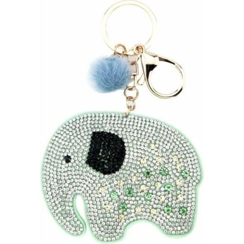 Handmade PU Leather Elephant Animal Crystal Pet Bag Keychain Creative Keyring For Men Women Trinket Pendant Keychains D865
