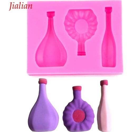 Bottle wine portfolio Shaped DIY fondant cake silicone soap moulds chocolate for cupcake decoration kitchen Baking tools FT-0033