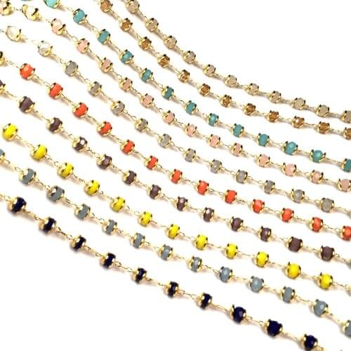 1 Meter Handmade Wire Wrapped Rosary Chain stone Beads Chains for Necklaces Bracelets Anklet Making DIY Jewelry Findings