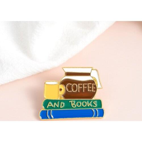Ins Tide Creative Coffee and Book Enamel Brooch Fashion Reading Time Coffee Lovers Enamel Badge Personalized Wild Accessories