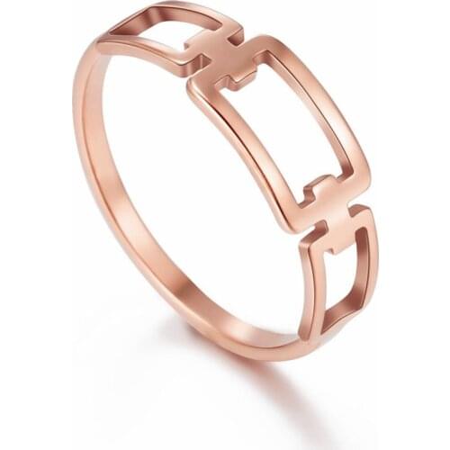 Skyrim Simple Womens Ring Stainless Steel Rectangle Stitching Rose Gold Color Finger Rings Women Love Jewelry Valentines Gifts