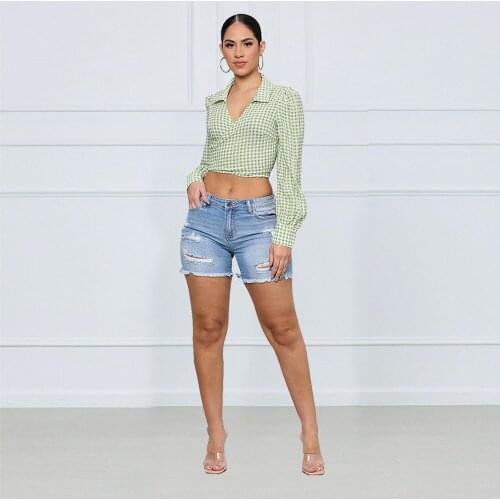 Black White Plaid Print Slim Fit Crop Top Women Fashion Turn Down Collar Long Sleeve Blouse Chic Waist Shape Skinny Shirt Hot