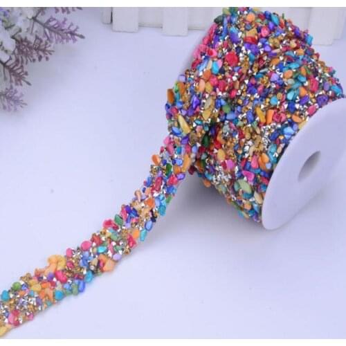 2Meters Color Beaded Rhinestons Lace Trim Iron On Diamond Crystal Ribbon Wrap Ribbons Sewing Accessories DIY Bag Clothing Decor