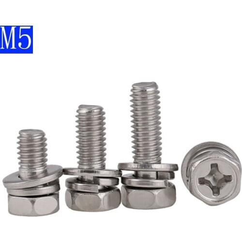 M5 - 0.8 5mm Cross Recessed Hex Bolt Indentation,Lock Washer &Plain Washer Assemblies