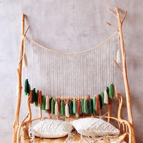 Moroccan Hand-woven Partition Bohemian Curtains green Tapestry Tassel Wall Decoration