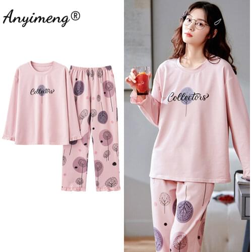 Dandelion Design Printing Ins Fashion Womens Pajamas Set Autumn Winter Loungewear for Girl Long Sleeved Stylish Girls Pajamas