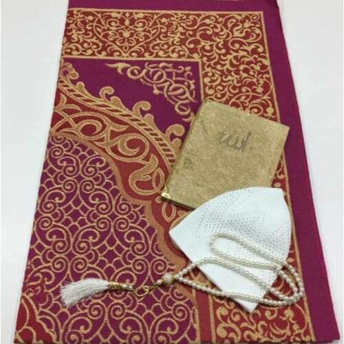 Prayer rug set 4 pieces green muslim set arabic Islam Mevlut Umrah gift Sijadat skullcap prayer rug Yasin i Sharif