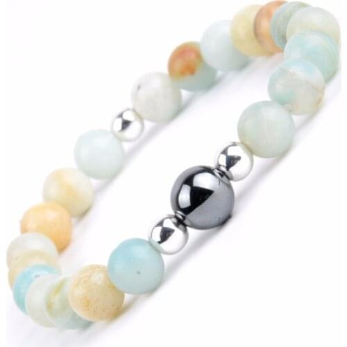 Natural Amazonite Stone Beads Bracelets Bangels Women Boho Jewelry Beaded Bracelet Men Wristband Hand Jewelry Fathers Day gift
