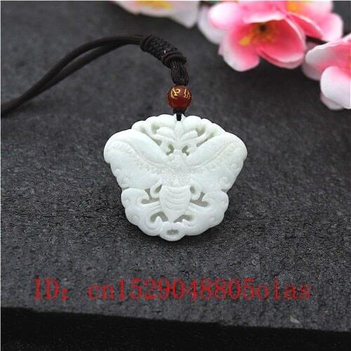 Natural White Chinese Jade Butterfly Pendant Necklace Charm Jewellery Fashion Accessories Carved Amulet Gifts for Women Men