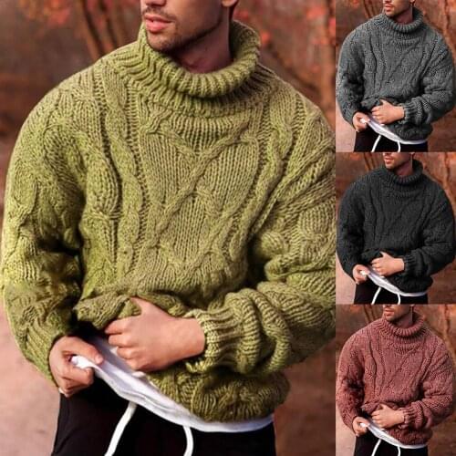 2020 New Fashion Men Autumn Winter Twist Braid Knit Sweater Turtle Neck Pullover Casual Sweater Turtleneck