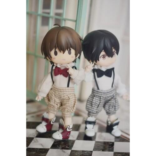 OB11 doll dress size Butterfly White shirt suit Little gentleman plaid overalls dress suit for men and women Doll accessories