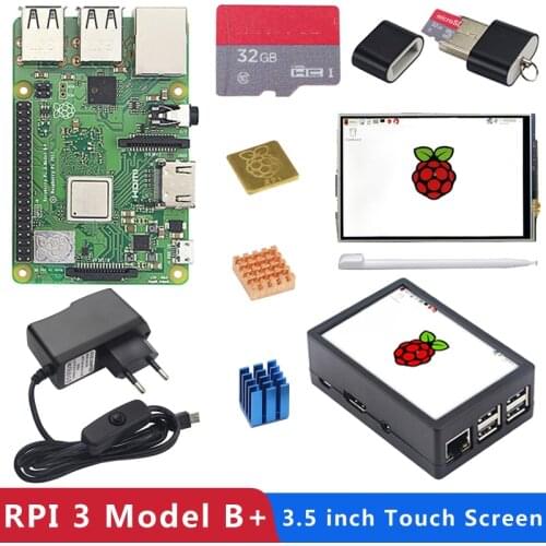 Original Raspberry Pi 3 Model B Plus with WiFi&Bluetooth+3.5 Inch Touchscreen+Power Adapter+Case+Heat Sink for Respberry Pi 3B