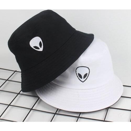 Black White Solid Alien Bucket Hat Unisex Bob Caps Hip Hop Gorros Men Women Summer Panama Cap Beach Sun Fishing Hat