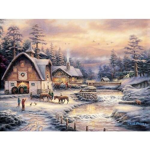 Landscape snow hut horse cross stitch package cartoon 14ct /16/28/27CT cloth cotton thread embroidery DIY handmade needlework