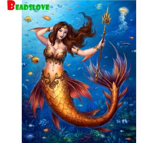 Full Square Round Mermaid Elf Fariy Diamond Painting Cross Stitch 5D DIY Diamond Embroidery Big Eye Girl,Triptych
