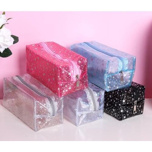 PVC Transparent Cosmetic Bag Outdoor Travel Large Capacity Frosted Waterproof Toiletry Pouch Star Printing Portable Organizer