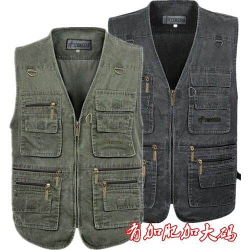 Plus Size 6XL 7XL Male Casual Summer Cotton Denim Vest Mens Sleeveless Jacket Multi Pocket Photograph Waistcoat Chaleco Hombre