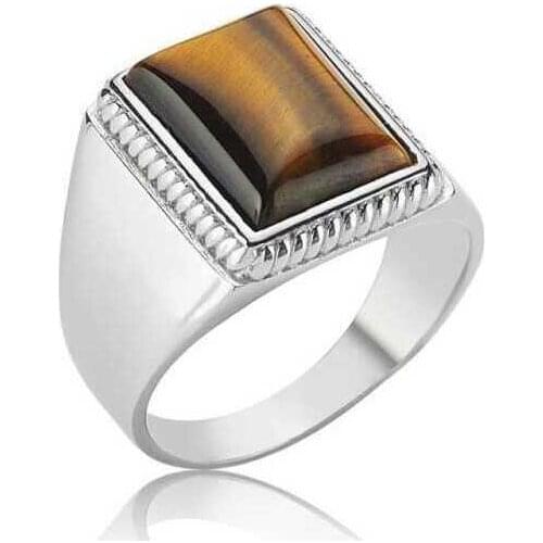 Silverlina Silver Tiger Eye Stone Men 'S Ring
