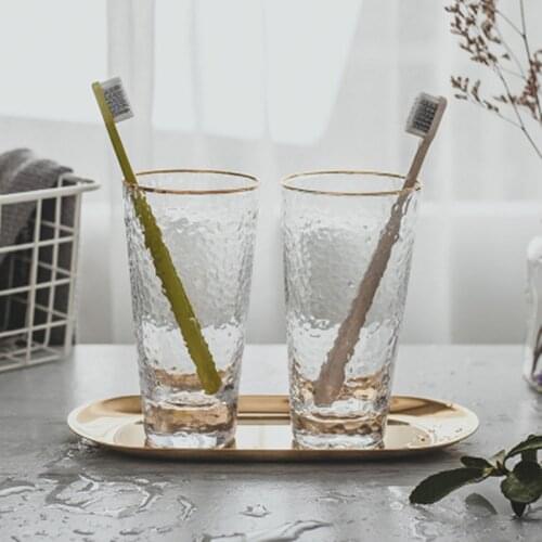 Northern Europe 1-3pcs/set Transparent Glass Bathroom Accessories Set Golden Stainless Steel Tray Japanese Toothbrush Cups Kit H
