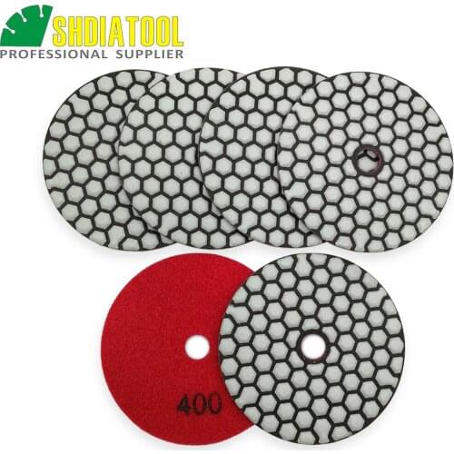 SHDIATOOL 6pcs 4"/100mm #400 B Dry Diamond Polishing Pads For Granite Marble Ceramic Grinding disc