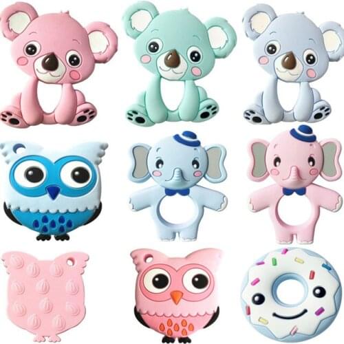 13 Colors Silicone Teethers Animal Koala Owl Elephant Baby Ring Teether Silicone Chew Charms Baby Teething Gift Toddler Toys