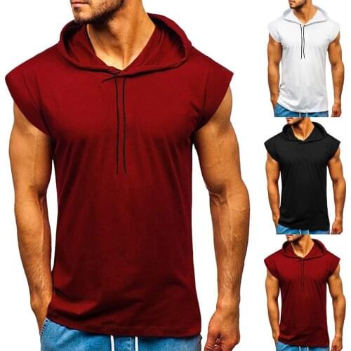 Men Hoodies Muscle Guys Bodybuilding Tank Tops Sport Hoodies Tank Tops Fitness Men Gym Clothing Sleeveless Shirts With Hoodie