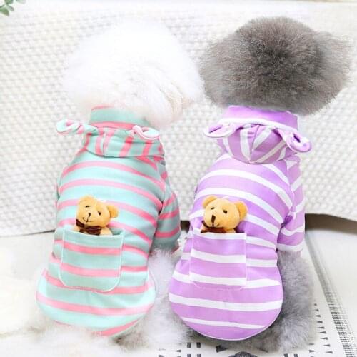 Cute Dog Clothes Bear Cat Dogs Hoodies Strips Hooded Hoodies Winter Long Sleeve Removable Bear Sweatshirt Tshirt For Small Dogs