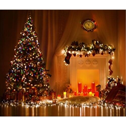 VinylBDS Christmas Photography Backgrounds Tree Colorful Lantern Backdrop Photography Indoor Candle Backgrounds For Photo