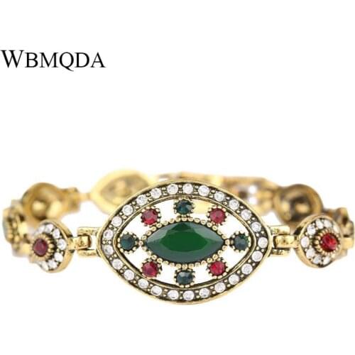 Wbmqda Hot 2018 Fashion Evil Eye Crystal Gold Color Charm Bracelets For Women Turkish Bohemian Jewelry Free Shipping