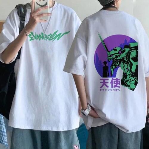 Funny Cartoon T Shirt Men Manga Anime EvangelionT-shirt 90s Unisex Tshirt Hip Hop Top Tee Male