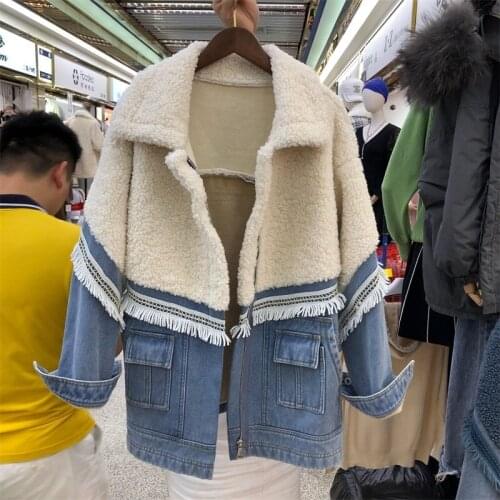 Women Winter Fall Fleece Liner Denim Jacket Woman Autumn Loose Faux Fur Denim Coat Female Jean Jacket Windbreaker Clothes
